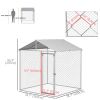 6.6' x 6.6' x 7.8' Outdoor Dog Kennel Heavy Duty Galvanized Steel Chain Link with UV-resistant Roof, Silver