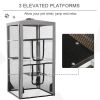 79" Cat Cage, Large Outdoor Kitten House, Indoor Cage Pet Kennel Playpen with 3 Platforms Door 4 Sandbags - Grey