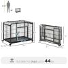 Folding Heavy Duty Dog Crate Heavy Duty Cage for Medium Sized Dogs with Double Doors, Lockable Wheels Tray, 37" x 23" x 27"