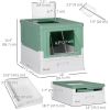 Top Entry Enclosed Kitty Litter Box with Scoop, Tray, Front Entry, Large Space, Foldable, Portable, Green