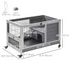 Wooden Indoor Rabbit Hutch Elevated Bunny Cage Habitat with Enclosed Run with Wheels, Suitable for Rabbits and Guinea Pigs, Grey