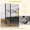 Rolling Small Animal Cage 36.6" Pet Rabbit Ferret Playpen, Animal Supply Kit Metal Black for Bunny, Pet Mink, Chinchilla