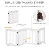 Freestanding Pet Gate 4 Panel Wooden Dog Barrier Folding Safety Fence with Support Feet up to 80.25" Long 24" Tall for Doorway Stairs White