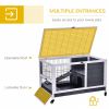 Wooden Indoor Rabbit Hutch Elevated Cage Habitat with Enclosed Run with Wheels, Ideal for Rabbits and Guinea Pigs, White