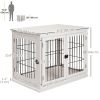 26" Wooden Dog Cage with Double Door Entrance & Simple Modern Design, White
