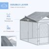 Outdoor Dog Kennel with Roof, Dog Run with Waterproof & UV-Resistant Cover, Secure Lock, for Backyard & Patio, 7.5' x 7.5' x 5.7'