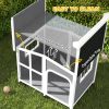 Wooden Dog House, Raised Pet Kennel with Removable Bottom, Openable Asphalt Roof, Door Curtain, Side Windows, Dark Grey
