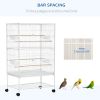 52" Large Rolling Steel Bird Cage Bird House with Rolling Stand, Storage Shelf, Wood Perch, Food Container, White
