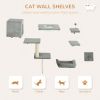 Cat Wall Shelves Set of 7, Shelves and Perches with House, Sisal Post Ladder, Bed & Ball, Grey
