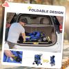 4 Wheel Dog Pet Stroller Dog Cat Carrier Folding Sunshade Canopy with Brake, Safety Leash, Cup Holder, Blue