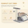 17" Small Cat Tree with Scratching Post, Cat Tower with Rotatable Top Pole, Platform, 2 Dangling Balls, Light Grey