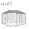 Dog Kennel Outdoor Run Fence with Roof, Steel Lock, Mesh Sidewalls for Backyard & Patio, 9.8' x 9.8' x 7.7'