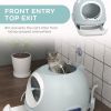 Cat Litter Box Toilet with Lid, Covered Litter Box with Scoop, Enclosed Drawer and Skylight, Blue