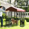 Outdoor Dog Kennel with Rotating Bowl Holders, Walk-in Pet Playpen with Waterproof Cover, 8' x 4' x 6', Red