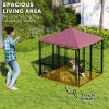 Welded Wire Outdoor Dog Kennel with 360° Rotating & 4 Levels Adjustable Bowls, Waterproof Cover, 4.6' x 4.6' x 5'