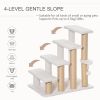 PawHut 4-Level Pet Stairs Cat Steps Carpeted Ladder Ramp Kitten Tree Climber Scratching Posts Hanging Play Ball for Bed Sofa White