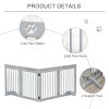Freestanding Pet Gate 4 Panel Wooden Dog Barrier Folding Safety Fence with Support Feet for Doorway Stairs Light Grey