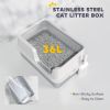 Stainless Steel Cat Litter Box with Lid with Scoop, High Sided, Non-Stick, & Anti-Urine Leakage, Easy Cleaning