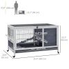 Wooden Indoor Rabbit Hutch Elevated Cage Habitat with Enclosed Run with Wheels, Ideal for Rabbits and Guinea Pigs, White