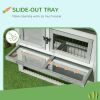 Wood Rabbit Hutch w/ Ramp, Openable Roof, Pull-out Tray, Light Grey