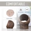 Handwoven Elevated Cat Bed with Rotating Basket and Soft Cushion, Wicker Cat Egg Chair with Stand, Brown