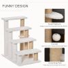 PawHut 4-Level Pet Stairs Cat Steps Carpeted Ladder Ramp Kitten Tree Climber Scratching Posts Hanging Play Ball for Bed Sofa White