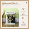 19" Cat Tree with Sisal Scratching Post, Cat Tower Condo with Bed, Self Groomer, Perch, Dangling Ball, Grey