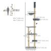 Floor to Ceiling Cat Tree, 90.5" - 98.5" Cat Tower with Scratching Post, Dangling Balls, Platforms, Bed, Hammock, Grey