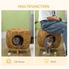Wicker Cat Bed with Washable Cushion, Elevated Rattan Kitten Bed for Indoor Cats, Light Brown
