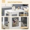 Pet Crate End Table with Water-resistant Cushion or Large Medium Dogs, White