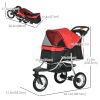 Luxury Pet Stroller Lightweight Dog Cat Travel Carriage with 3-Rubber Wheels, One-click Folding Design, Adjustable Canopy, Zippered Mesh Window Door