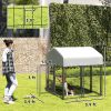 Welded Wire Outdoor Dog Kennel with 360° Rotating & 4 Levels Adjustable Bowls, Waterproof Cover, 3.9' x 3.9' x 4.5'