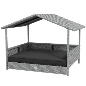 Wicker Dog House Outdoor with Canopy, Rattan Dog Bed with Water-resistant Cushion, Raised Pet Bed for Small, Medium Breeds up to 66 lbs, 20" in Lengt (Option: Gray-830x175x690 mm)