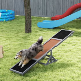Wooden Dog Agility Seesaw For Training And Exercise, Weather Resistant, 83 L X 16 W X 14 H Inch (Option: Gray)