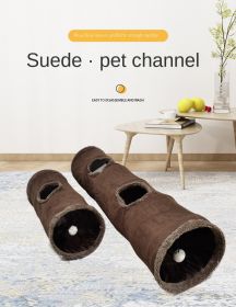 Suede pet tunnel pet toy foldable cat teaser channel cat toy supplies plush cat tunnel (Color: Brown, size: long)