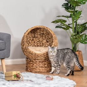 Handwoven Elevated Cat Bed with Soft Cushion & Cat Egg Chair Shape, Cat Basket Bed Kitty House with Stand, Raised Wicker Cat Bed for Indoor Cats (Color: Brown)