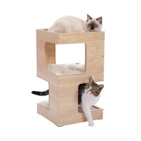 Indoor Decor Wooden Cat Tower with 2-Floor Condo (Type: Style B, Color: As pic show)