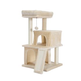 Modern Multilevel Plush Double Condos Cat Tree (Type: Pet entertainment, Color: Beige)