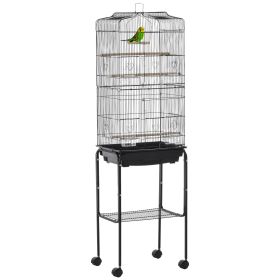 62" Rolling Bird Cage Cockatoo House Play Top Finch Pet Supply with Storage Shelf, Wheels - Black (Color: Black)