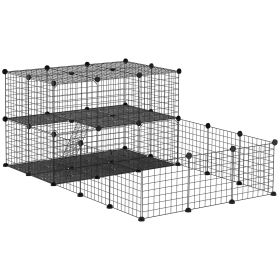 Small Animal Cage Rabbit Cage with Door, Guinea Pig Playpen, Small Animal Fence for Bunny, Chinchilla, Freret, Chinchilla, Indoor and Outdoor Use (Color: Black)