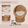 Handwoven Elevated Cat Bed with Soft Cushion & Cat Egg Chair Shape, Cat Basket Bed Kitty House with Stand, Raised Wicker Cat Bed for Indoor Cats