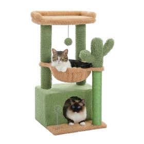 Cactus Cat Tree for Indoor Cat Tower Toy (Type: Pet entertainment, Color: Green A)