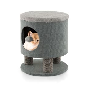 Cat Stool Bed with Scratching Posts and Plush Ball Toy (Type: Pet entertainment, Color: Gray)