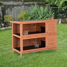 54" 2-Story Large Rabbit Hutch Bunny Cage Wooden Pet House Small Animal Habitat with Lockable Doors (Color: Orange)